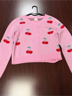 Pink Cherry Knit Button Cardigan